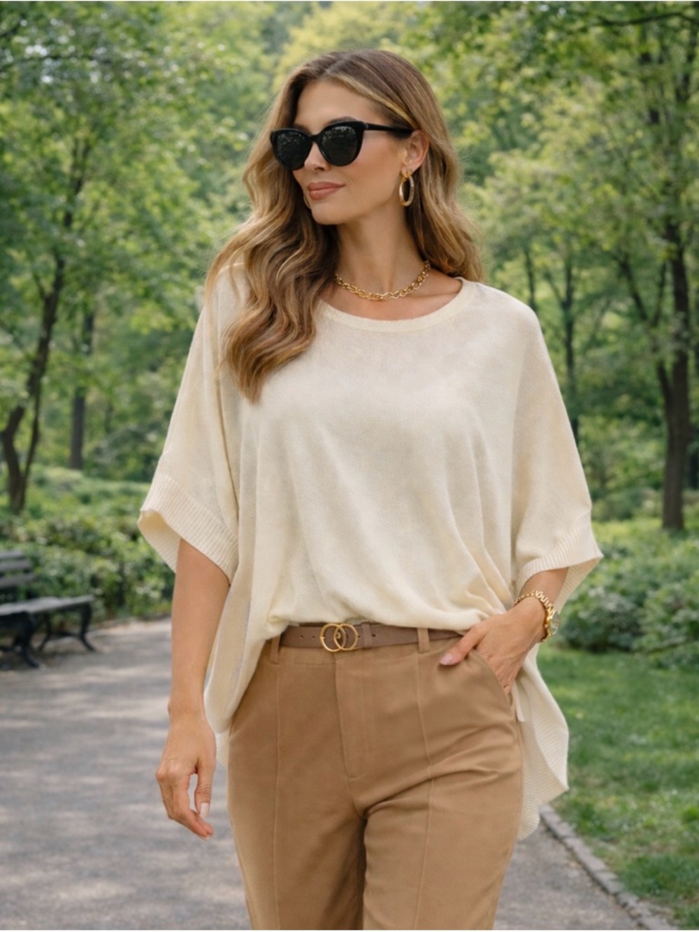 Coldwater Creek Relaxed Cream Knitted Top Sweater Poncho